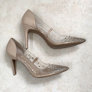 Elegant Clear and Studded Kitten Heels